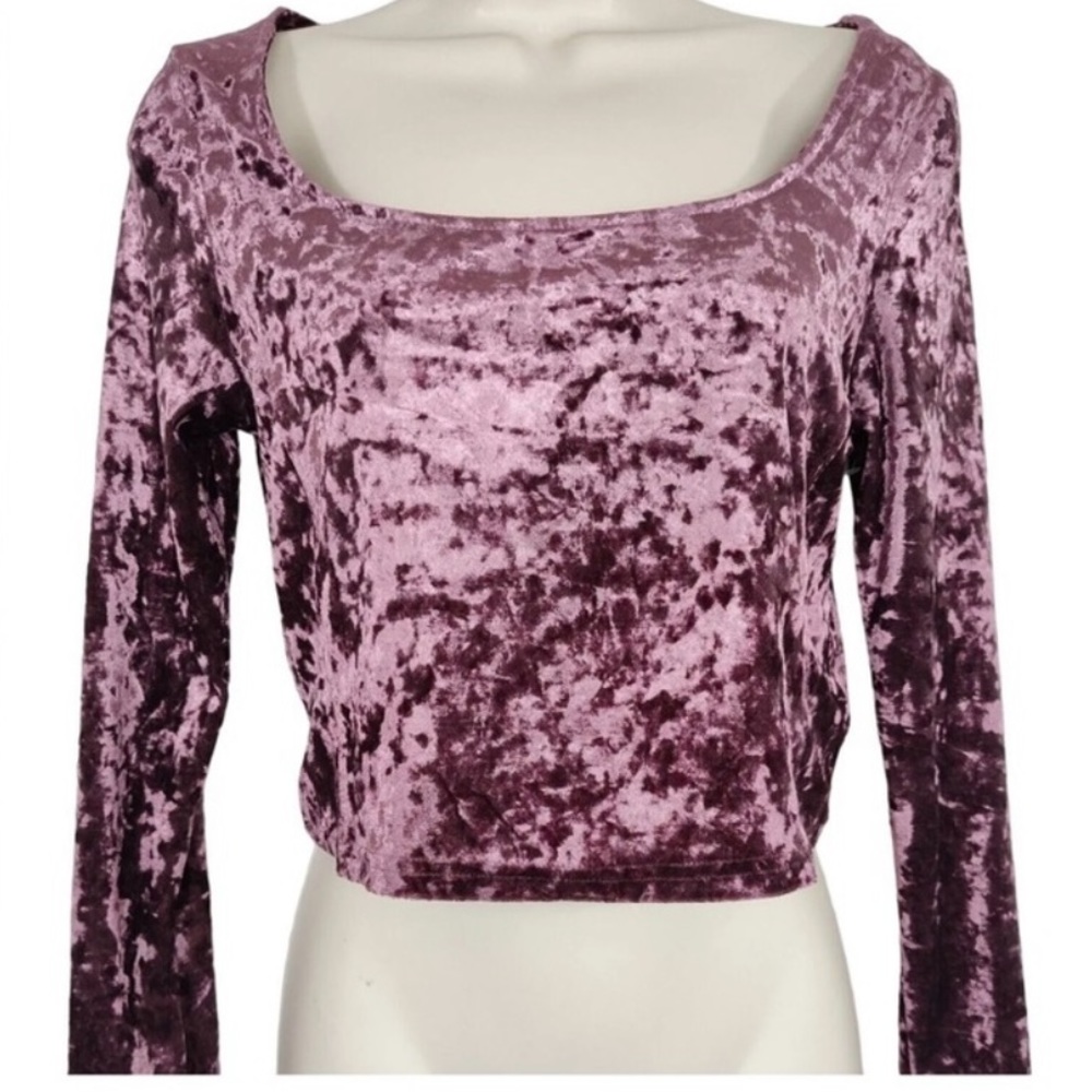 Abound crop top scoop neck women's size a purple long sleeve - Picture 1 of 4